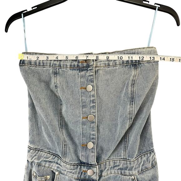 The Post Jean Jumpsuit S Blue Strapless Button Straight Denim Streetwear Utility - Picture 4 of 13